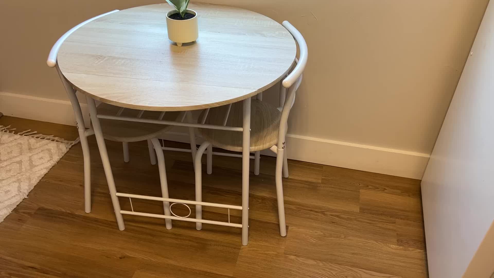 VINGLI 3 Piece Bistro Dining Set, Kitchen Compact Table Breakfast Table, Space-Saving Design Kitchen Wooden Table and 2 Chairs for Small Space\u002FDining Room\u002FApartment,Metal Frame,Wine Rack