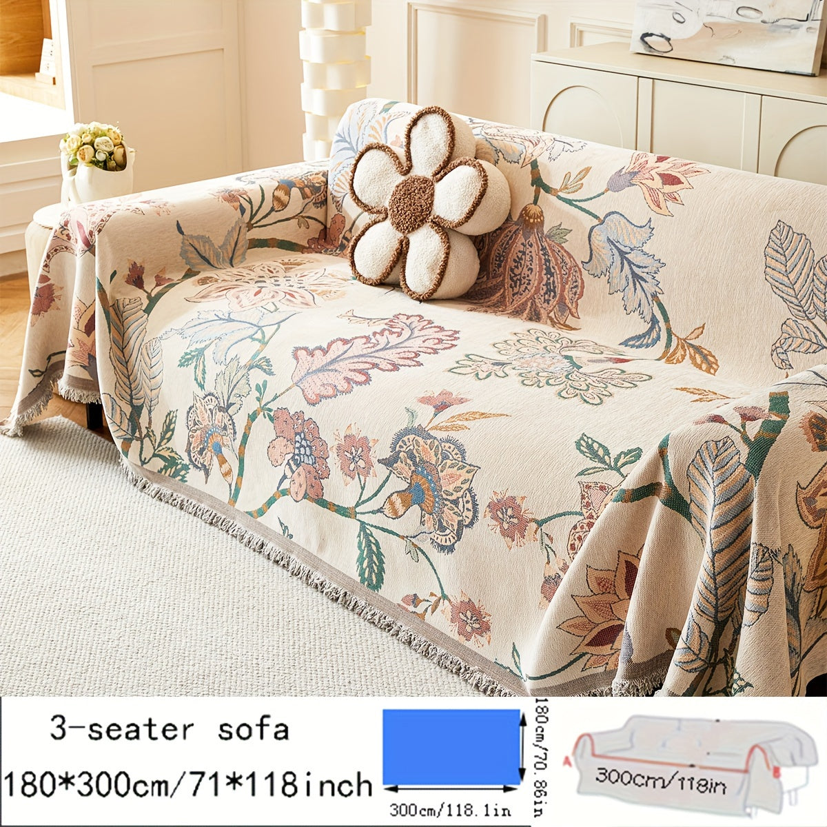 Versatile American Floral Chenille Sofa Cover - Dual-Sided, Pet-Friendly, Machine Washable Couch Protector for Living Room, Kitchen, and Cafe Decor, Couch Covers for Sofa