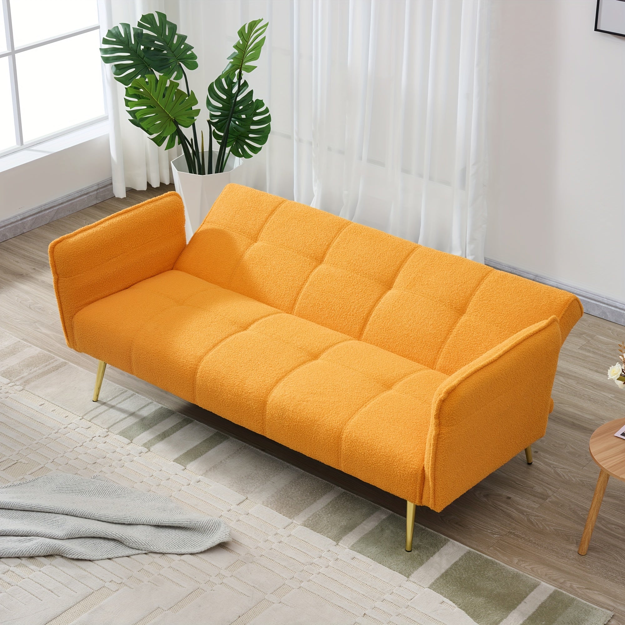 70-inch Teddy Fleece Sofabed, Convertible Futon Sofabed With Adjustable Arms And Backrest