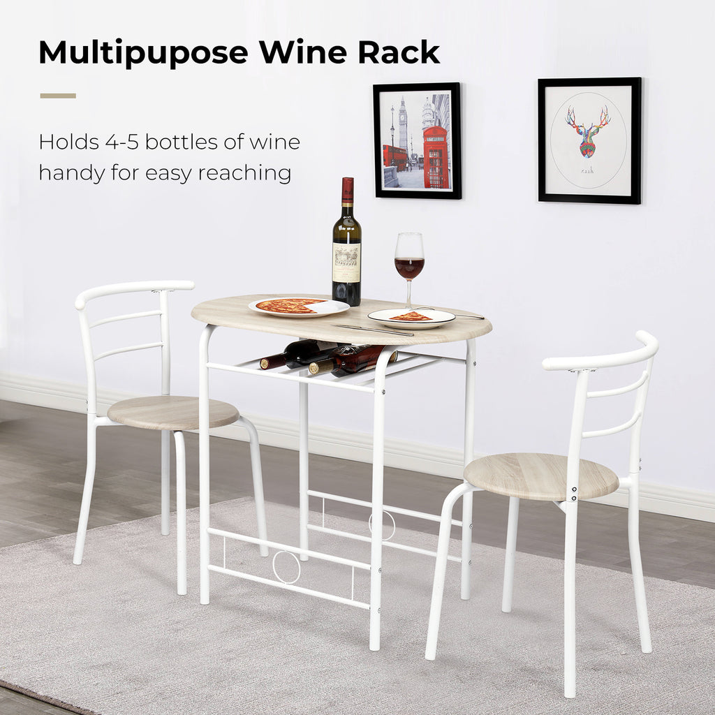 VINGLI 3 Piece Bistro Dining Set, Kitchen Compact Table Breakfast Table, Space-Saving Design Kitchen Wooden Table and 2 Chairs for Small Space\u002FDining Room\u002FApartment,Metal Frame,Wine Rack