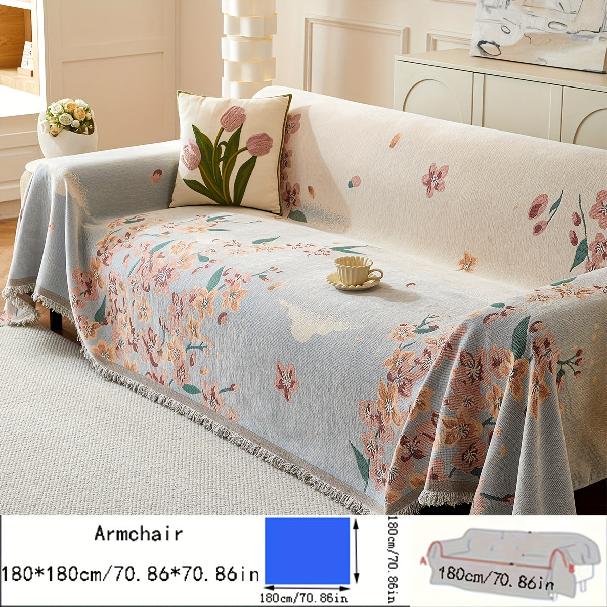 Versatile American Floral Chenille Sofa Cover - Dual-Sided, Pet-Friendly, Machine Washable Couch Protector for Living Room, Kitchen, and Cafe Decor, Couch Covers for Sofa