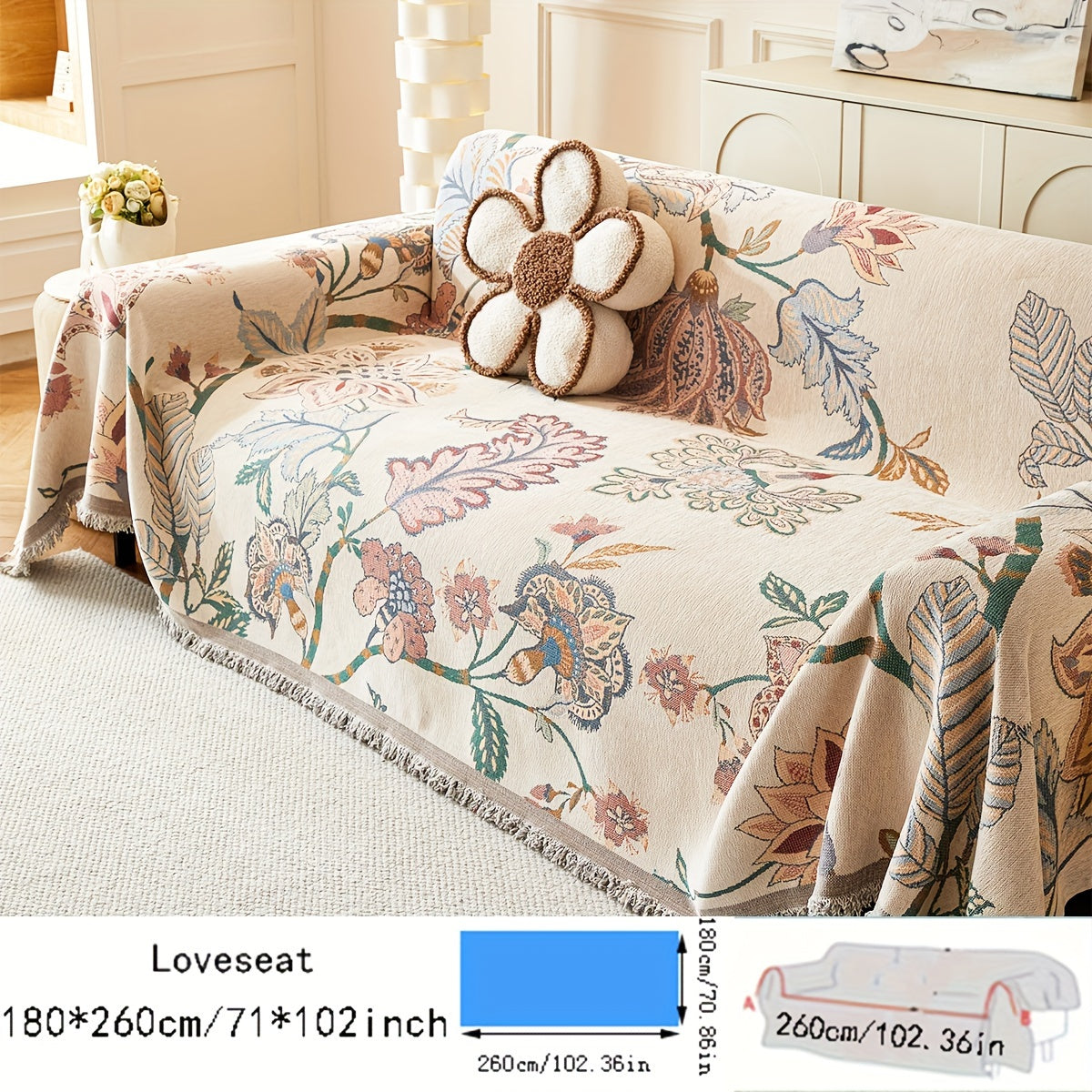 Versatile American Floral Chenille Sofa Cover - Dual-Sided, Pet-Friendly, Machine Washable Couch Protector for Living Room, Kitchen, and Cafe Decor, Couch Covers for Sofa
