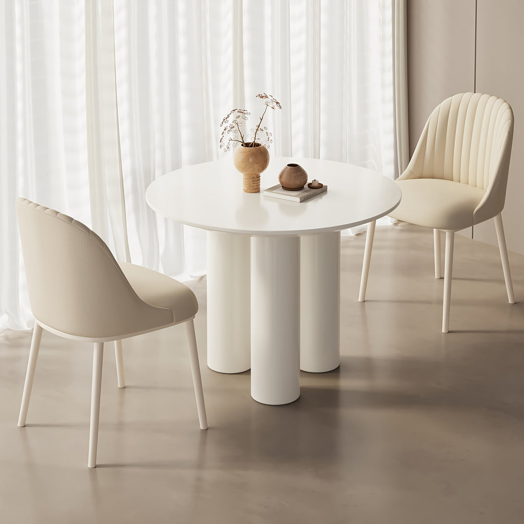 Dining Table And Chair Combination, Circular Kitchen Dining Table With Chairs, Kitchen, Living Room, Bar, Dining Table For 2-4 People, Space Saving, White