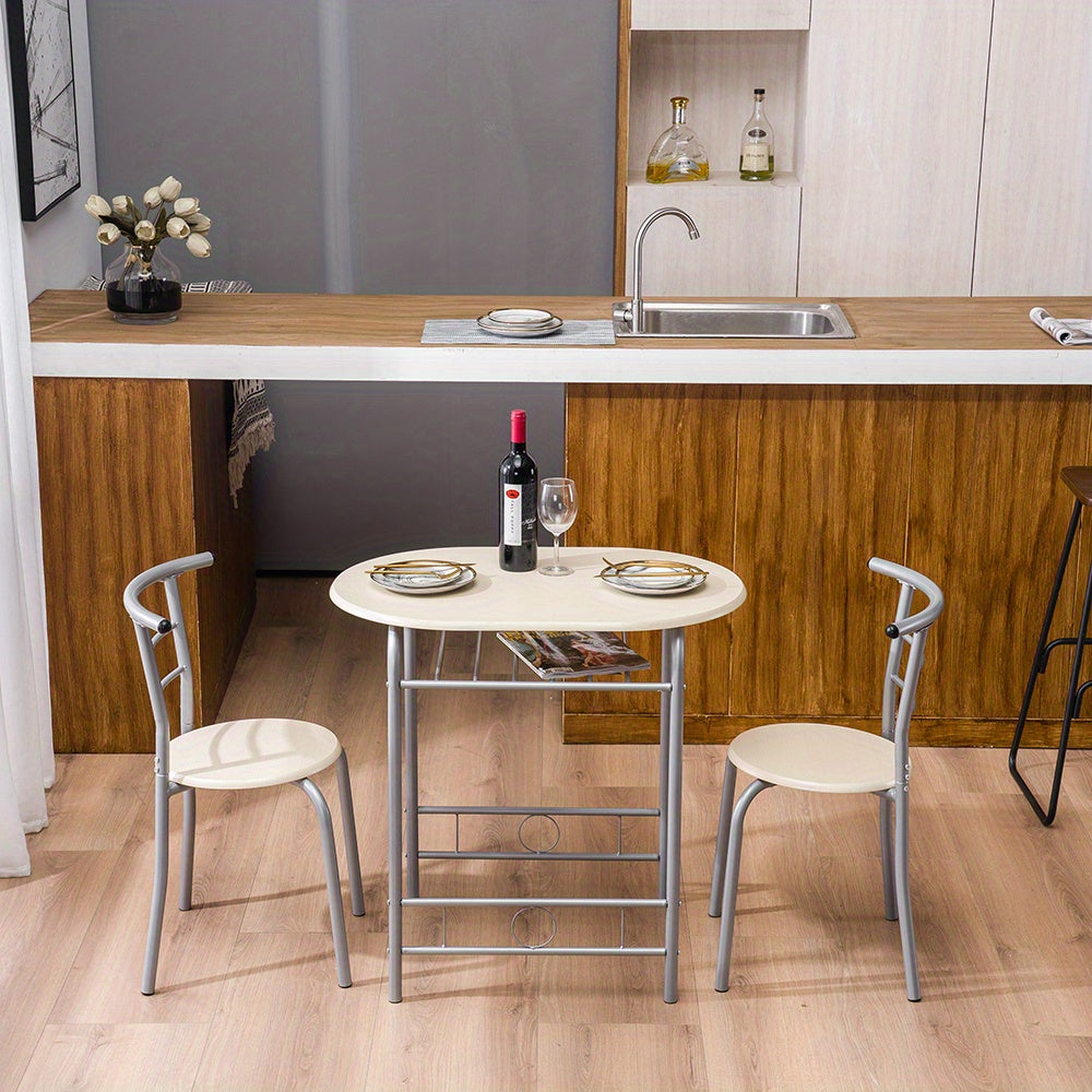 3-piece Dining Table Set, Small Dining Table and Chairs, Breakfast Table and Chair Set for Small Kitchen, Studio, Living Room, Bedroom, Oval Tabletop