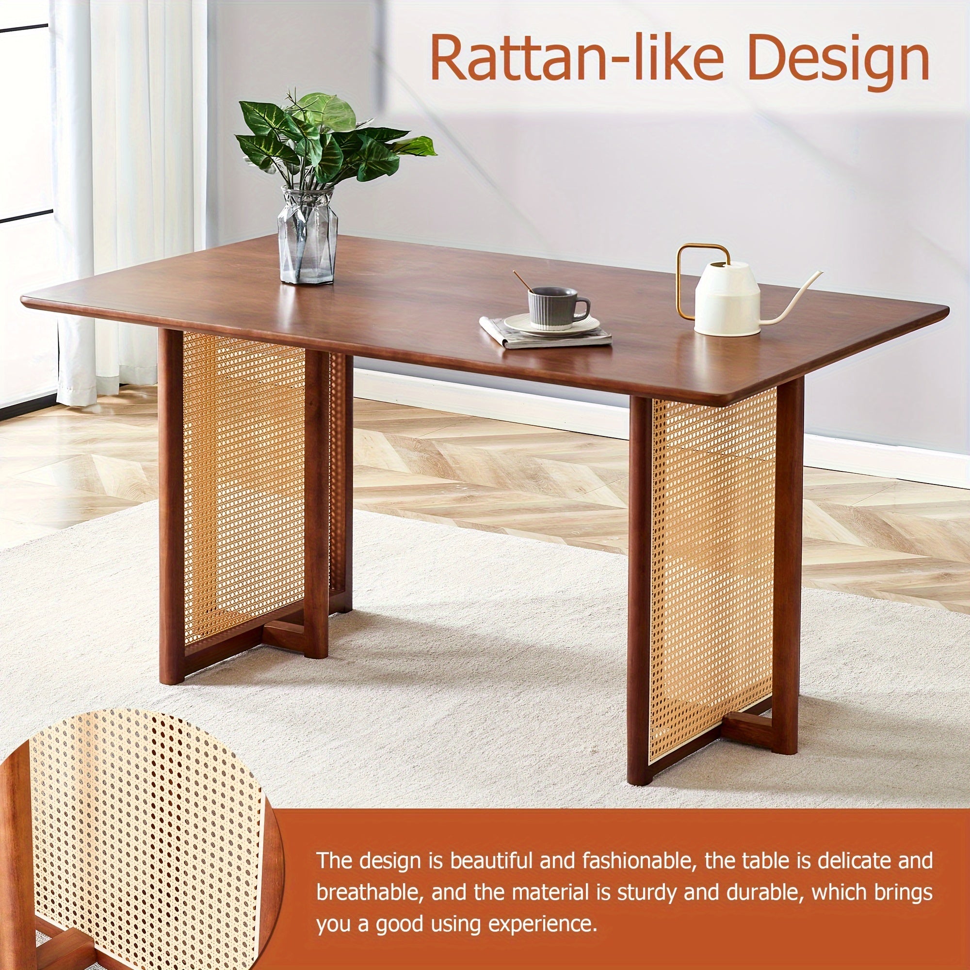 Table And Chair Set, 1 Table And 4 Or 6 Chairs, Mid-Century Modern Table & Chair Set, Kitchen Furniture Set With 4 Or 6 Chairs, Ancient Style Solid Wood Dining Table, Imitation Rattan Table Legs, Farmhouse Style