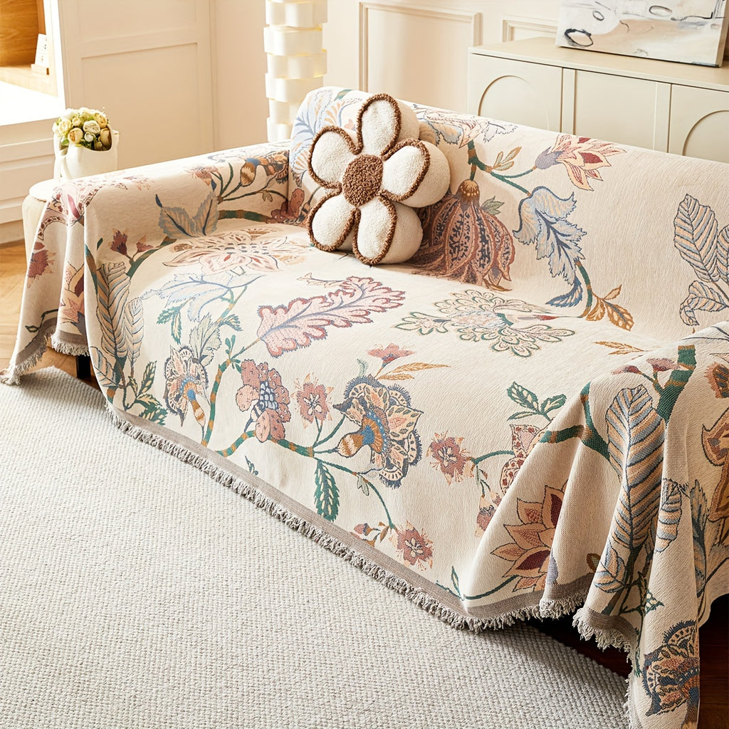 Versatile American Floral Chenille Sofa Cover - Dual-Sided, Pet-Friendly, Machine Washable Couch Protector for Living Room, Kitchen, and Cafe Decor, Couch Covers for Sofa