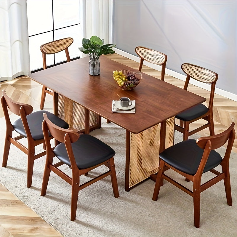 Table And Chair Set, 1 Table And 4 Or 6 Chairs, Mid-Century Modern Table & Chair Set, Kitchen Furniture Set With 4 Or 6 Chairs, Ancient Style Solid Wood Dining Table, Imitation Rattan Table Legs, Farmhouse Style