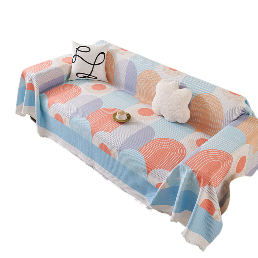 Washable Waffle Sofa Cover with Tassels - Geometric Pattern, Decorative Couch Protector for Pets and Youngsters, Fits Single to Double Seat Sofas, Youngsters Play Cover | Contemporary Sofa Cover | Easycare Fabric