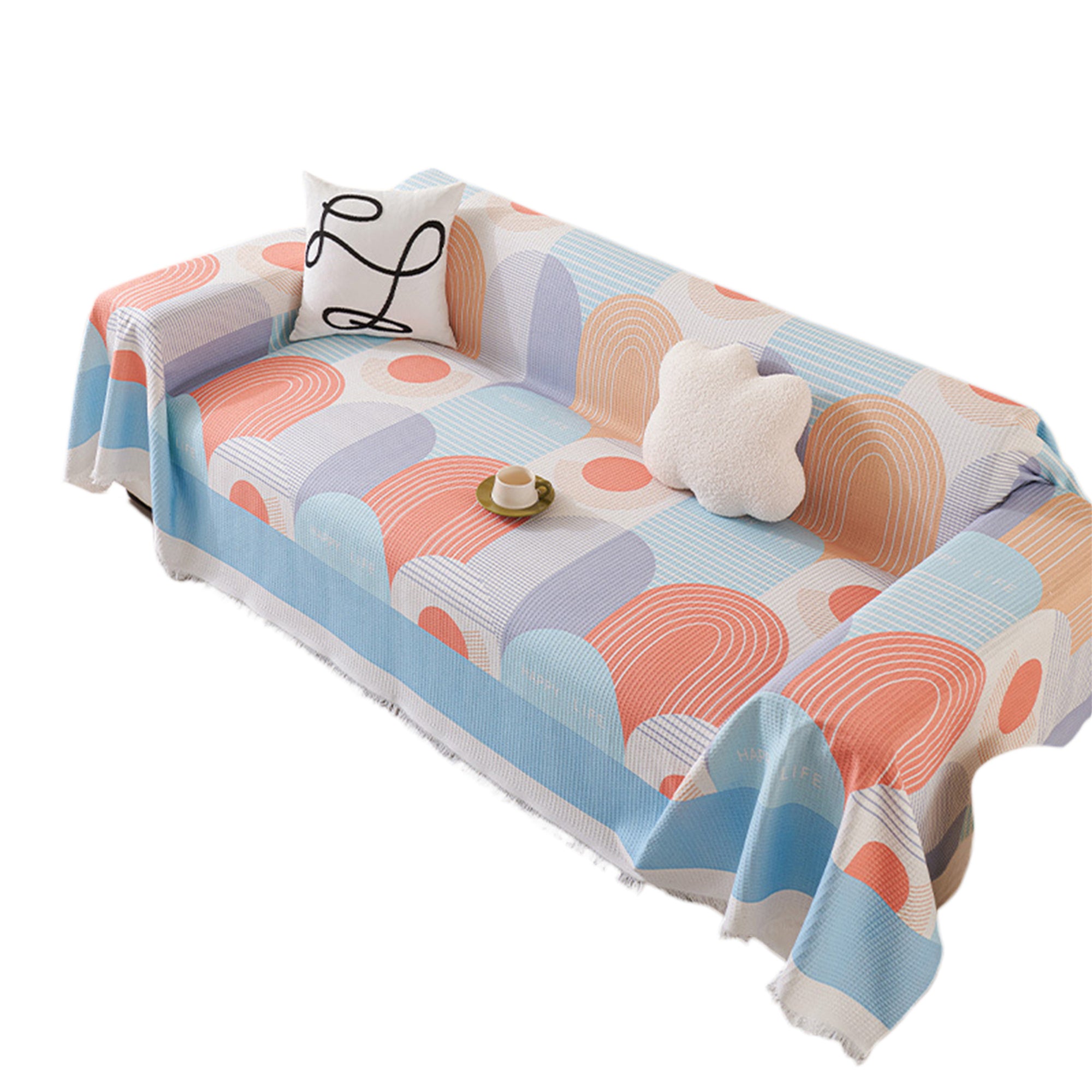 Washable Waffle Sofa Cover with Tassels - Geometric Pattern, Decorative Couch Protector for Pets and Youngsters, Fits Single to Double Seat Sofas, Youngsters Play Cover | Contemporary Sofa Cover | Easycare Fabric