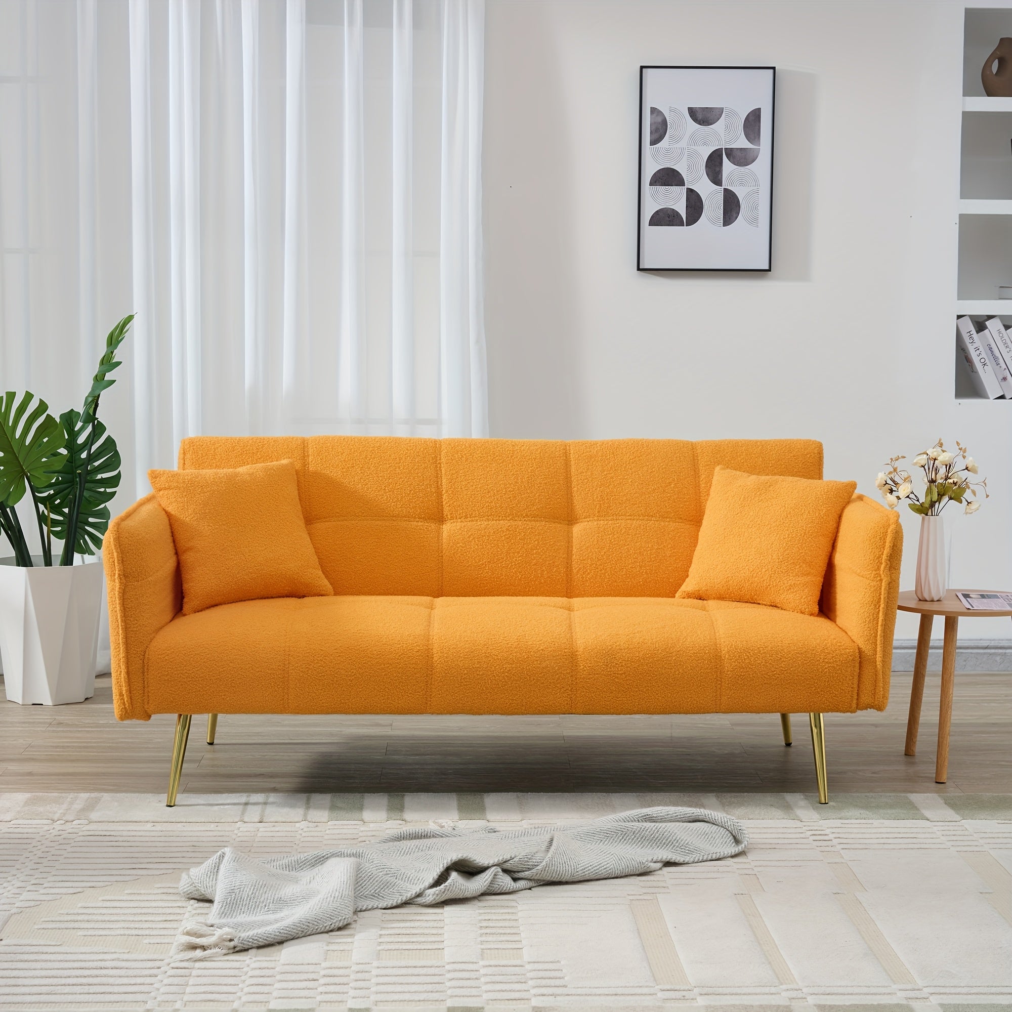 70-inch Teddy Fleece Sofabed, Convertible Futon Sofabed With Adjustable Arms And Backrest