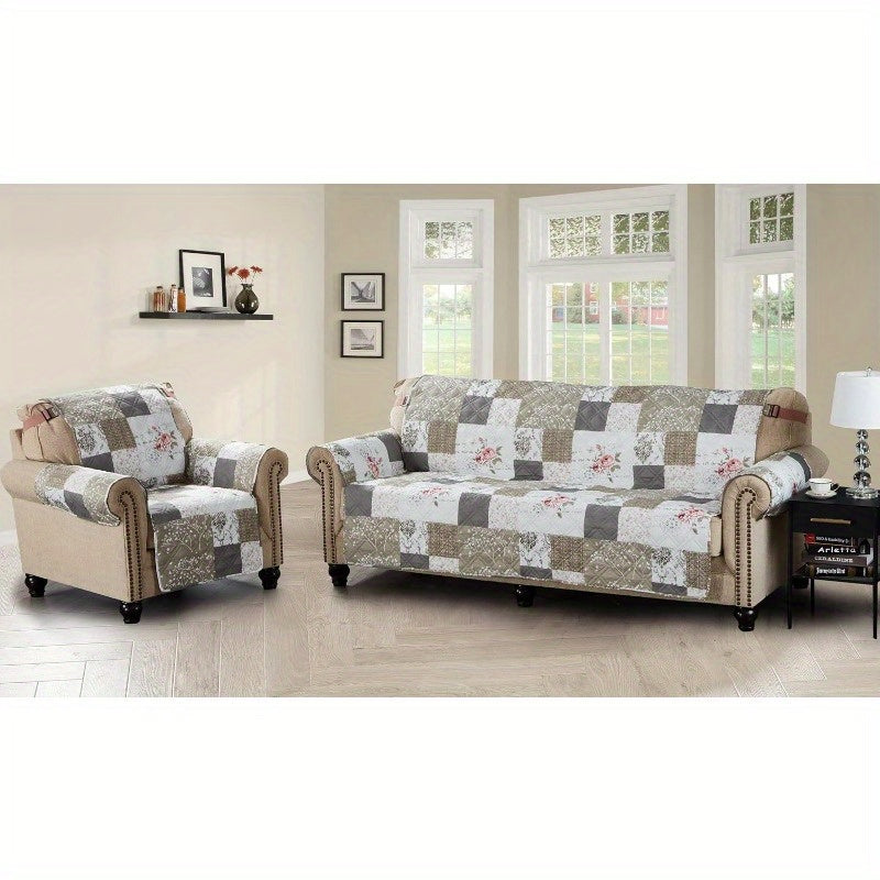 Non-Slip Sofa Slipcover with Elastic Strap - Roses and Toile Loveseat Cushion Protector, Fits up to 54\