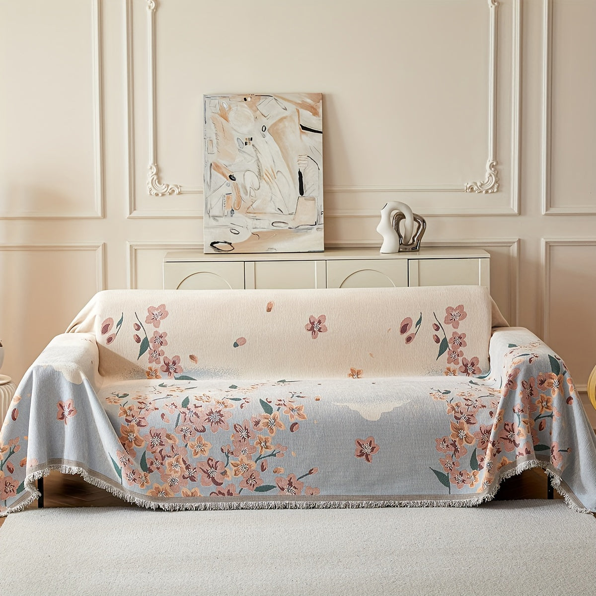 Versatile American Floral Chenille Sofa Cover - Dual-Sided, Pet-Friendly, Machine Washable Couch Protector for Living Room, Kitchen, and Cafe Decor, Couch Covers for Sofa
