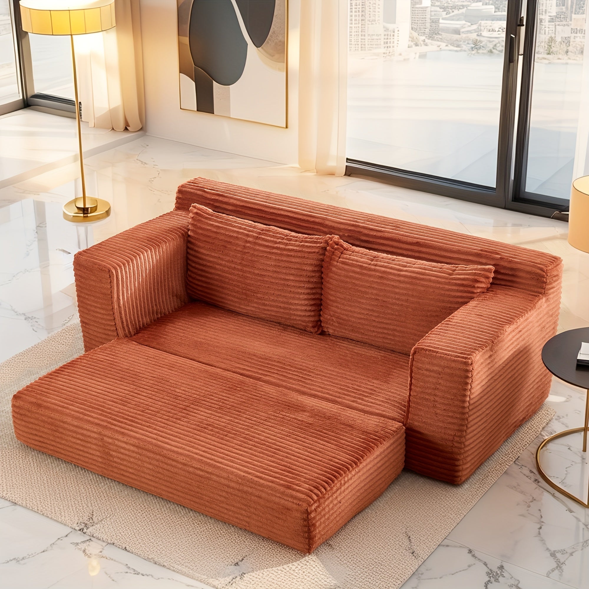 Loveseat Sofa Bed With Memory Foam & Steel Frame - No Assembly, Convertible 2-in-1 Design, Corduroy Fabric - Compact Couch For Small Spaces, Apartments, Home Office & Bedroom