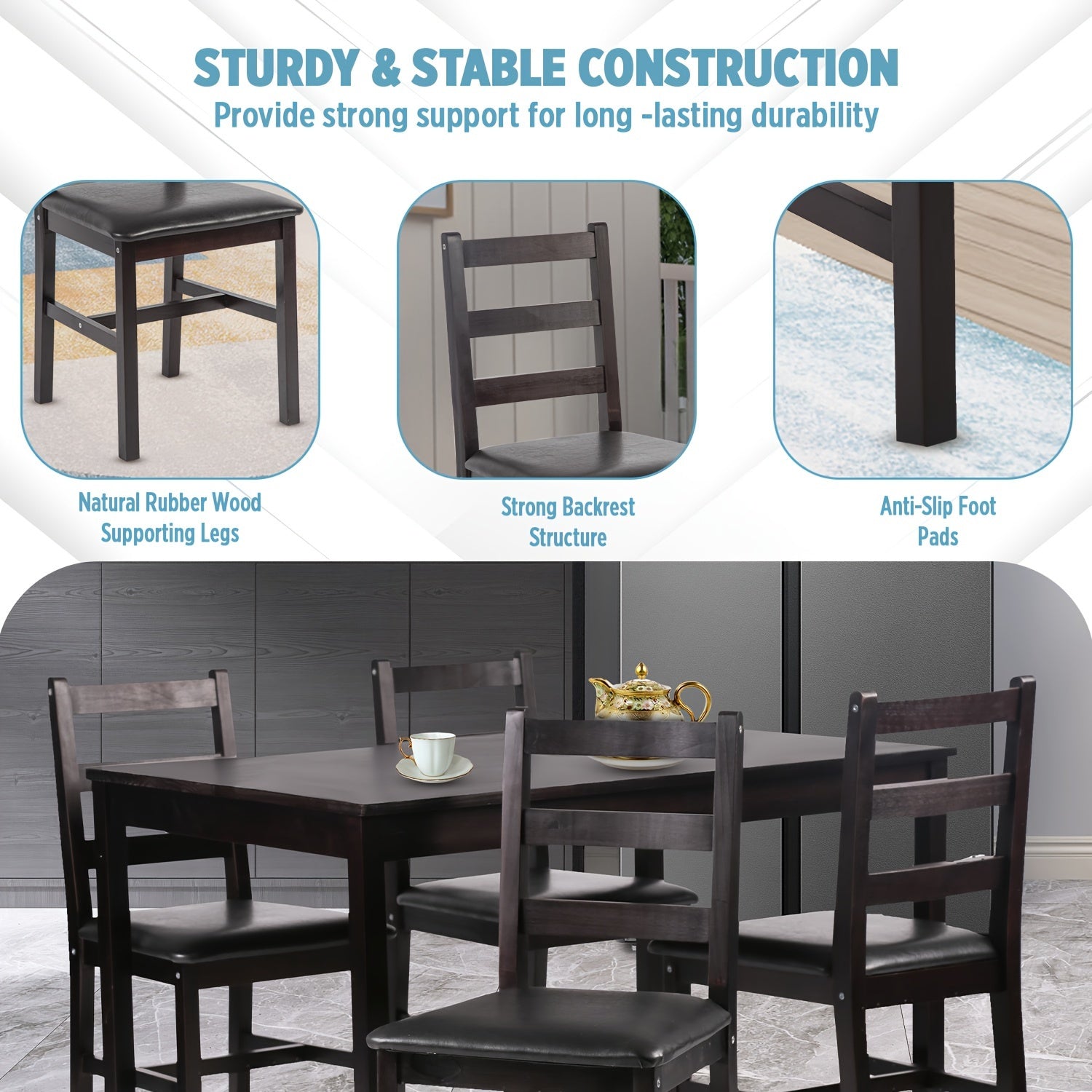 Dining Table Set For 4, Rectangular Wooden Kitchen Table Set Person For Dining Room, Office