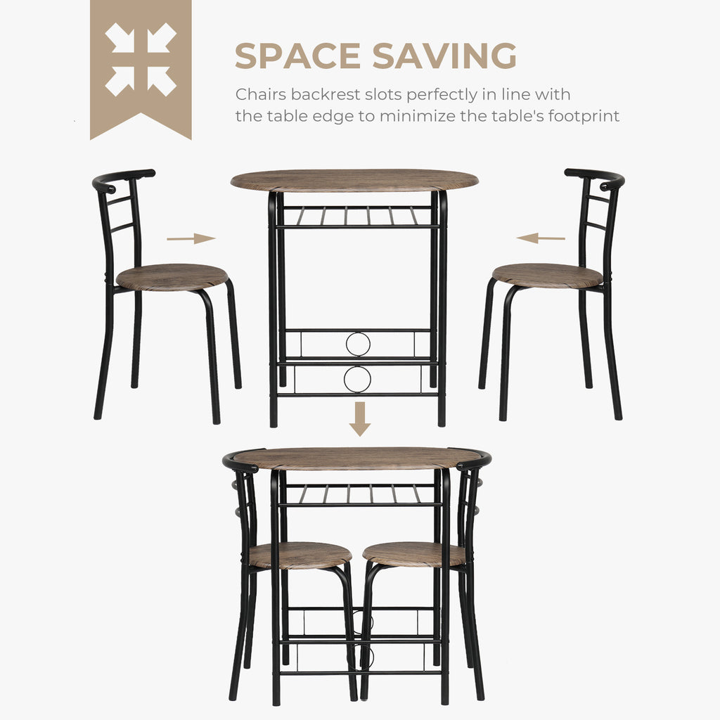 VINGLI 3 Piece Bistro Dining Set, Kitchen Compact Table Breakfast Table, Space-Saving Design Kitchen Wooden Table and 2 Chairs for Small Space\u002FDining Room\u002FApartment,Metal Frame,Wine Rack