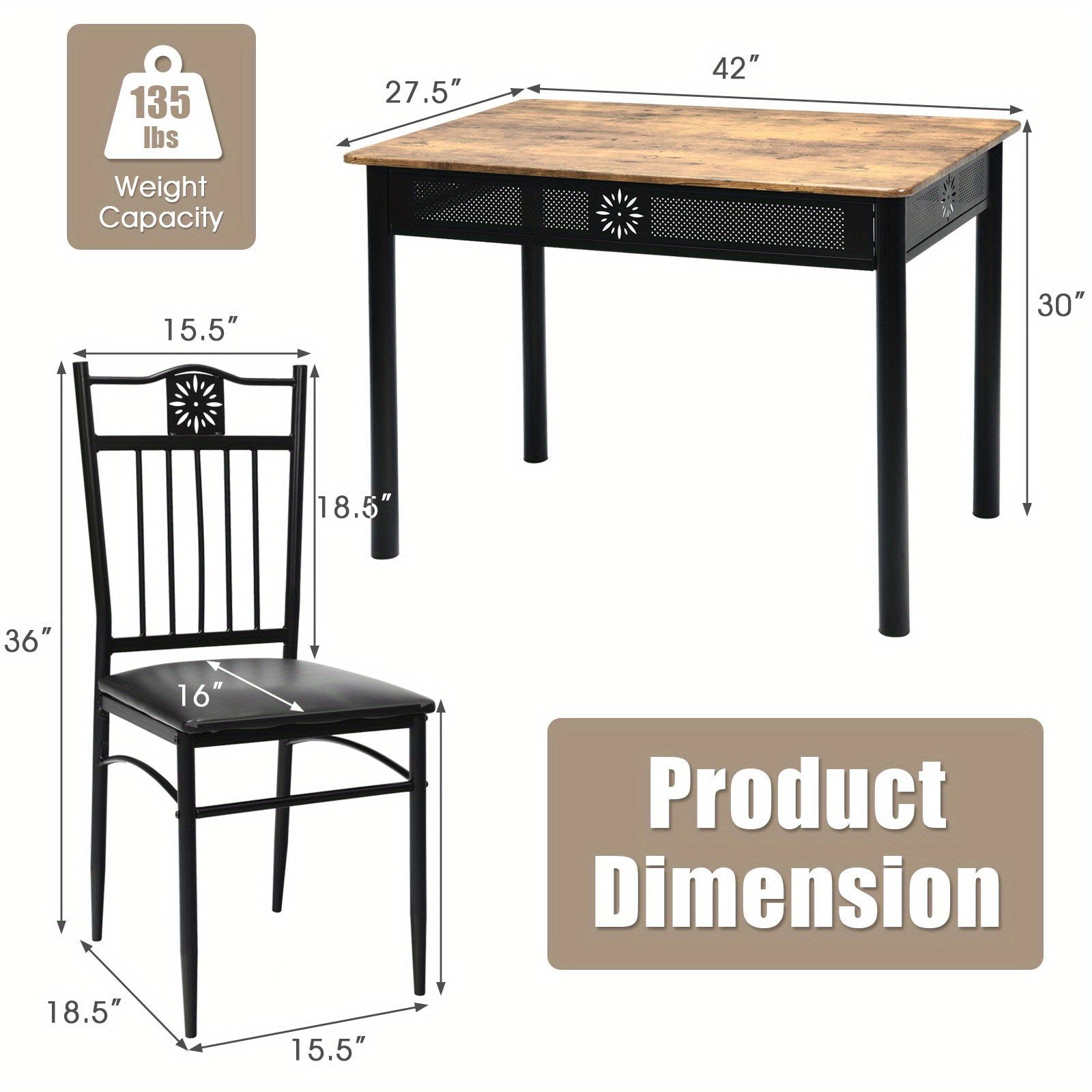 Lifezeal 5pcs Dining Table Set, Modern Kitchen Table Set for 4 Person, 42\