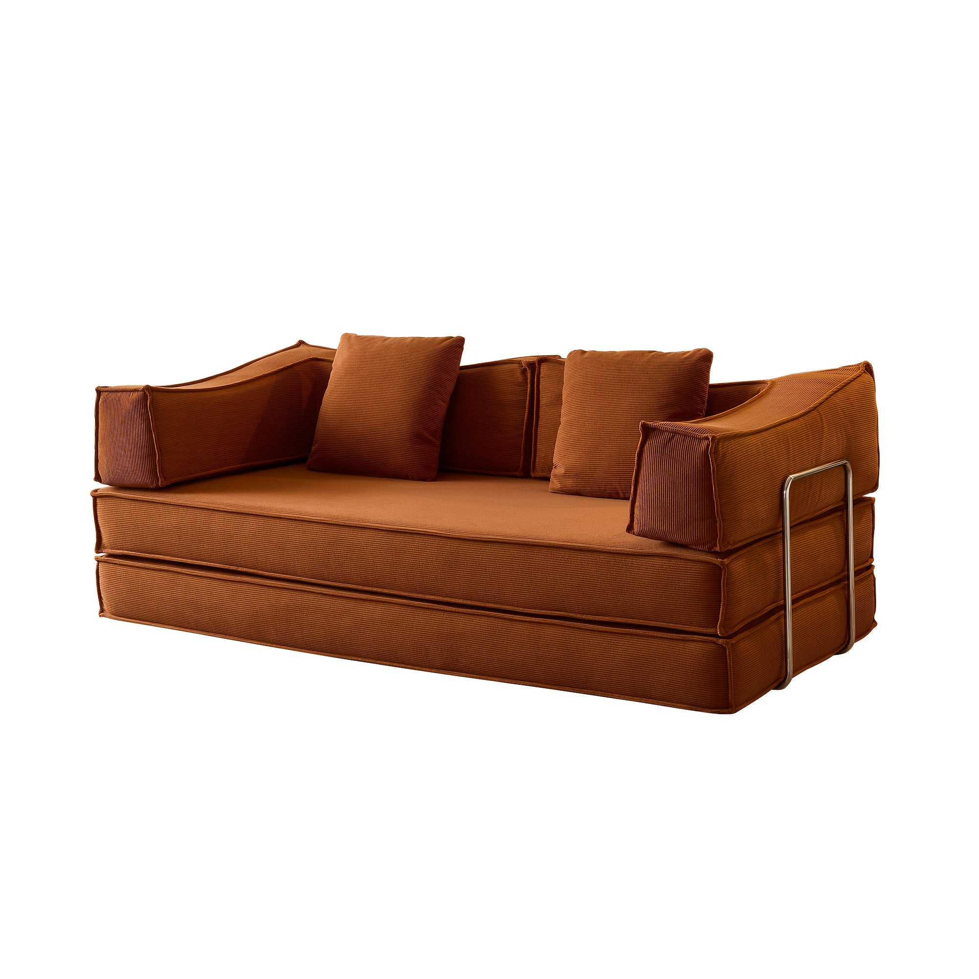 Collapsible Three-Seater Fabric Sofa Bed with Square Armrests, Modular Compressed Living Room Sofa Set, Retro Plush Chenille Casual Chair Sofa, Lazy Sofa, Bedroom Mattress Sleeping Couch, Light Gray, Caramel, Beige