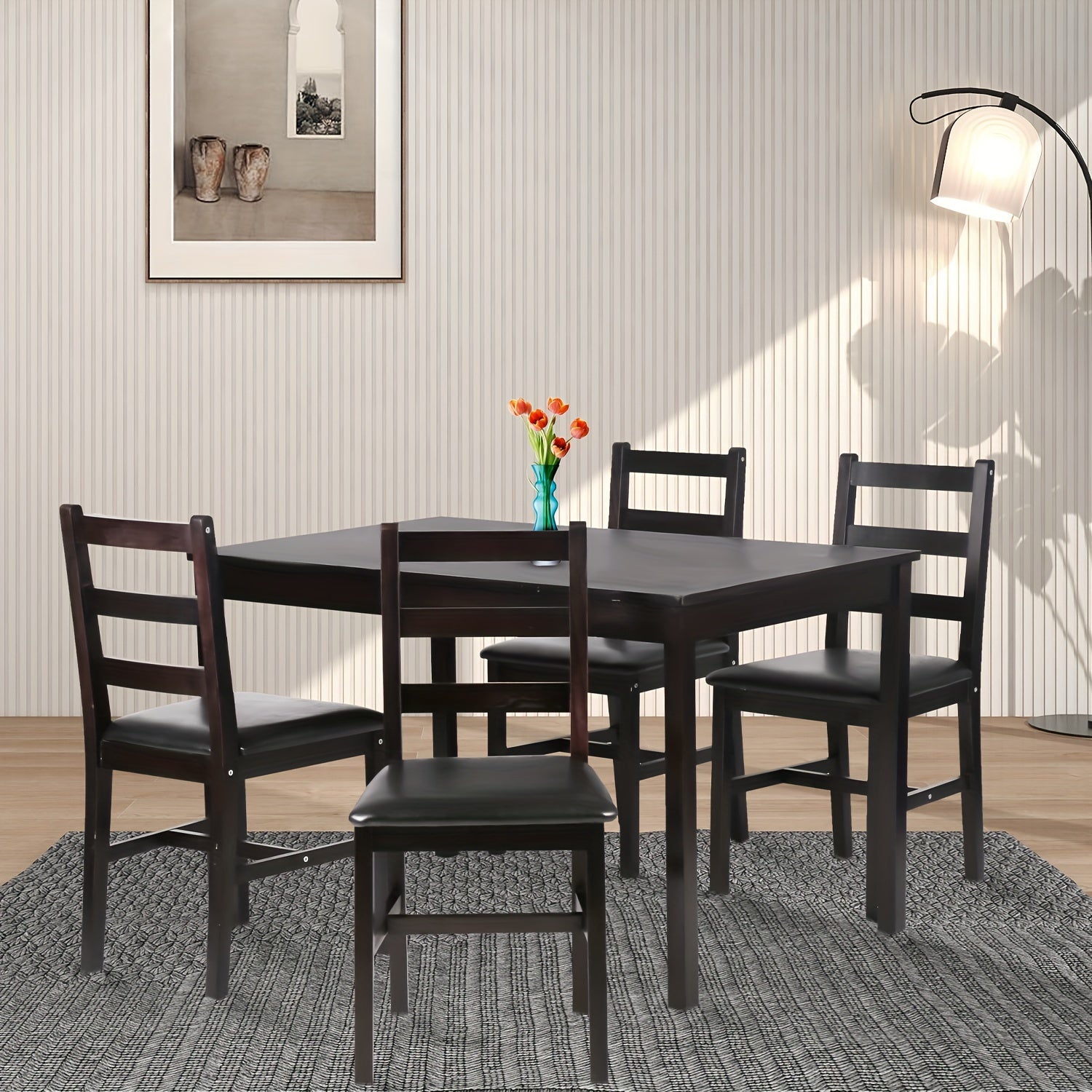 Dining Table Set For 4, Rectangular Wooden Kitchen Table Set Person For Dining Room, Office