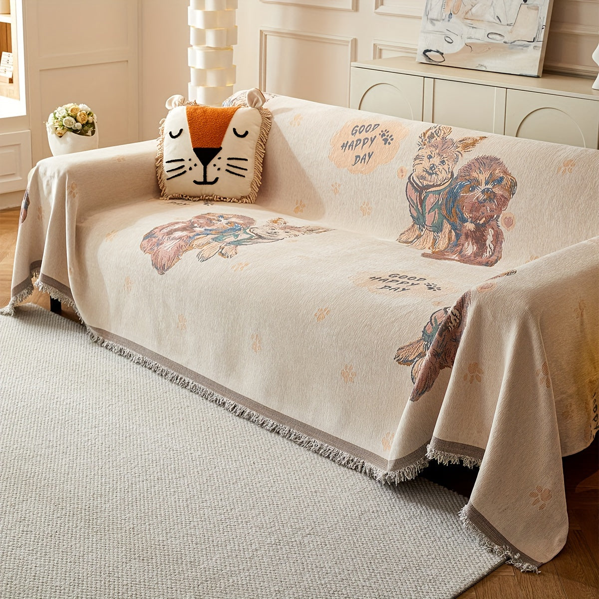Versatile American Floral Chenille Sofa Cover - Dual-Sided, Pet-Friendly, Machine Washable Couch Protector for Living Room, Kitchen, and Cafe Decor, Couch Covers for Sofa
