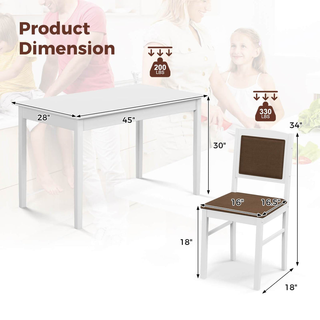 5pcs Modern Farmhouse Dining Set - Hardwood Rectangular Table with 4 Upholstered Chairs, Padded Seat & Backrest, Space-Efficient Design for Small Dining Rooms, Apartment & Home Use Without Electricity
