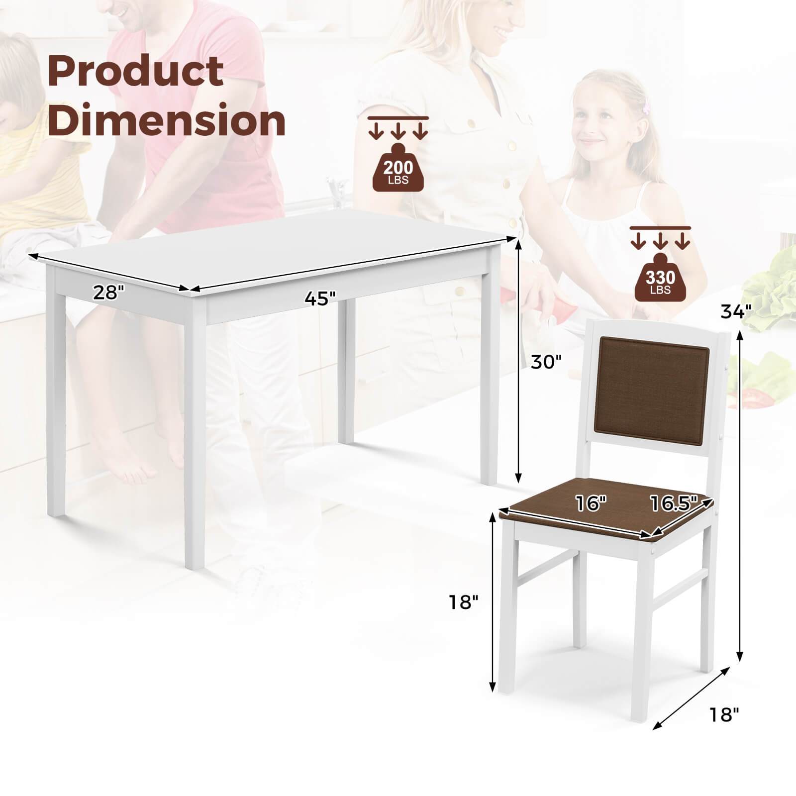 5pcs Modern Farmhouse Dining Set - Hardwood Rectangular Table with 4 Upholstered Chairs, Padded Seat & Backrest, Space-Efficient Design for Small Dining Rooms, Apartment & Home Use Without Electricity