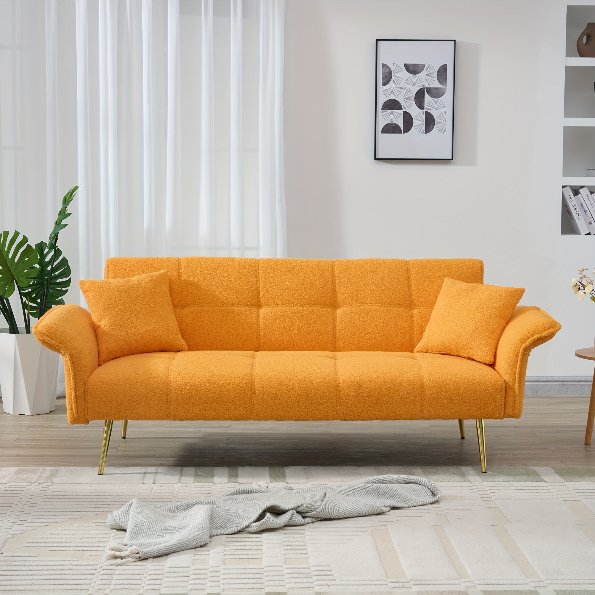 70-inch Teddy Fleece Sofabed, Convertible Futon Sofabed With Adjustable Arms And Backrest