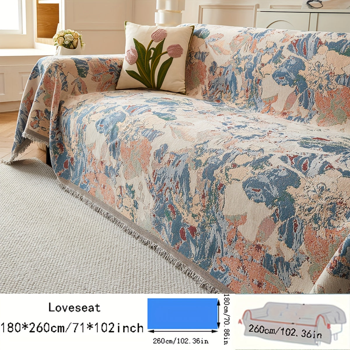 Versatile American Floral Chenille Sofa Cover - Dual-Sided, Pet-Friendly, Machine Washable Couch Protector for Living Room, Kitchen, and Cafe Decor, Couch Covers for Sofa