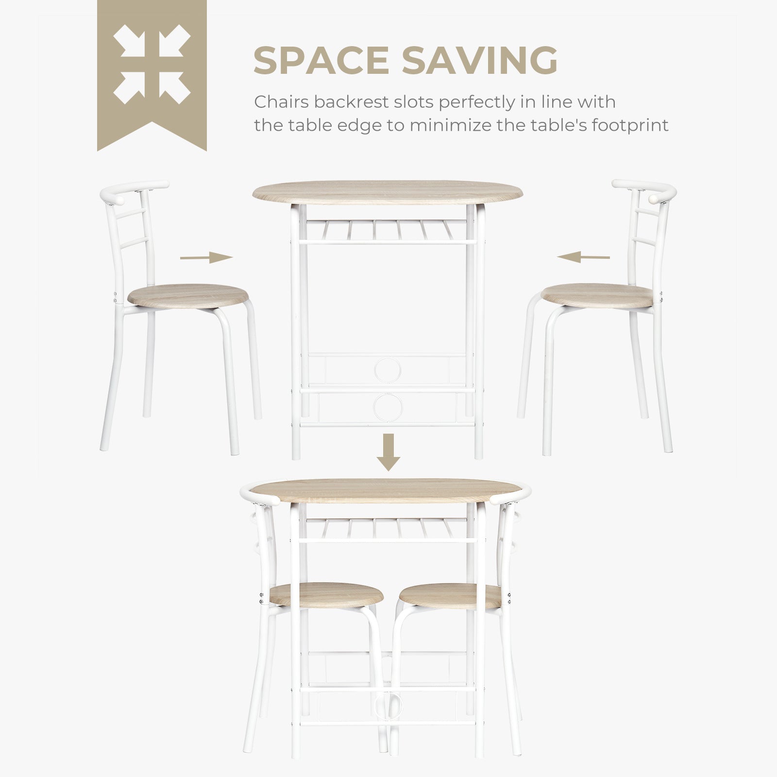 VINGLI 3 Piece Bistro Dining Set, Kitchen Compact Table Breakfast Table, Space-Saving Design Kitchen Wooden Table and 2 Chairs for Small Space\u002FDining Room\u002FApartment,Metal Frame,Wine Rack