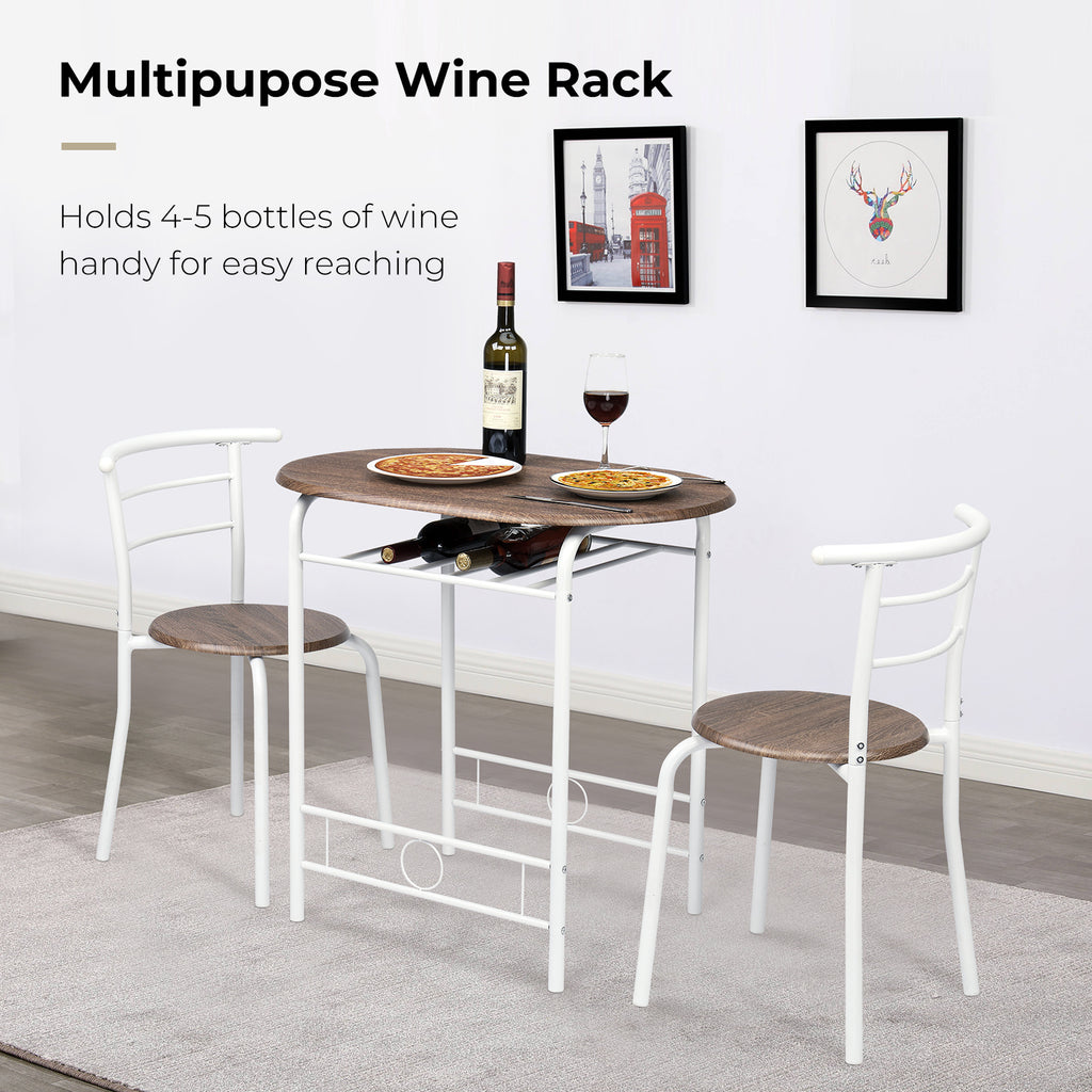 VINGLI 3 Piece Bistro Dining Set, Kitchen Compact Table Breakfast Table, Space-Saving Design Kitchen Wooden Table and 2 Chairs for Small Space\u002FDining Room\u002FApartment,Metal Frame,Wine Rack