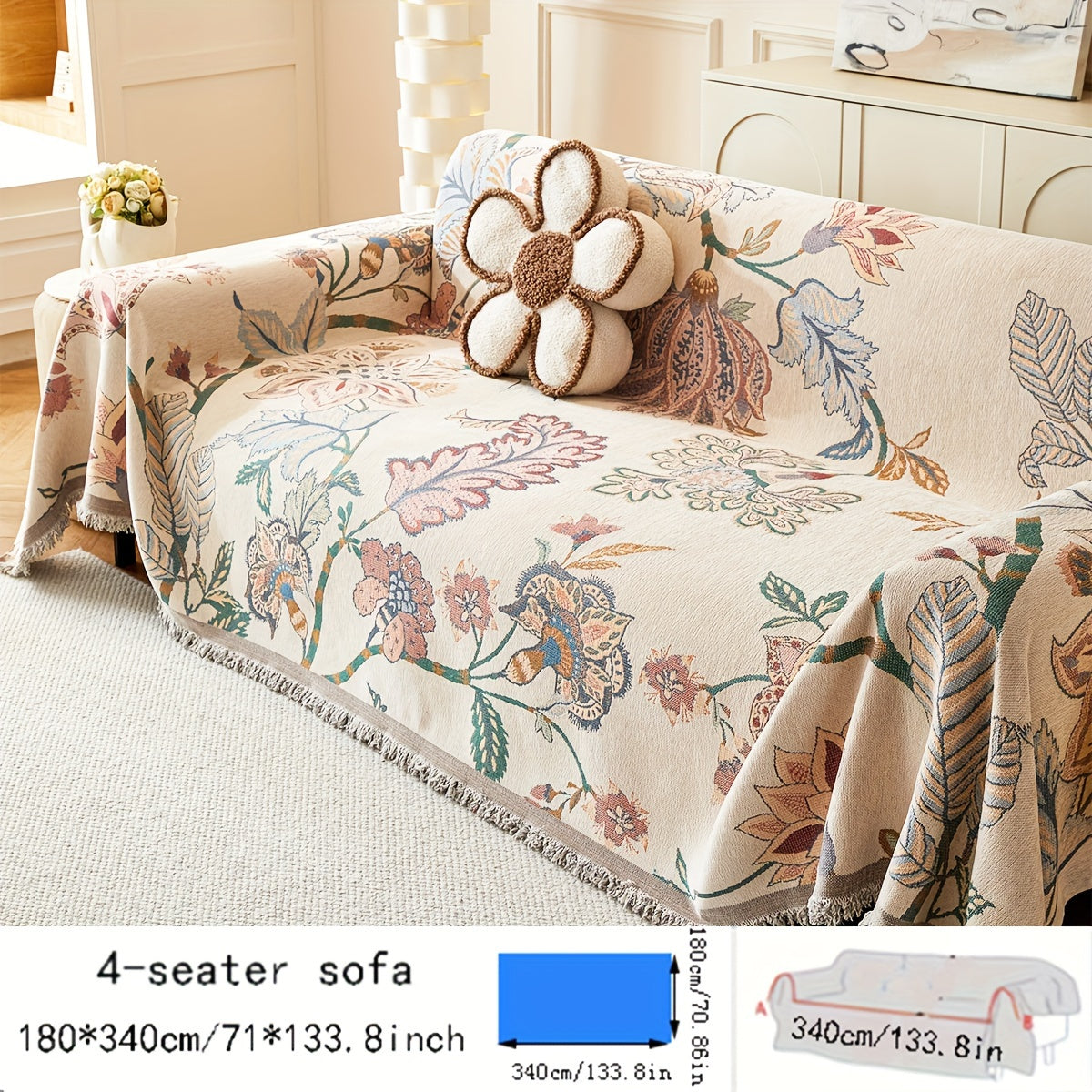 Versatile American Floral Chenille Sofa Cover - Dual-Sided, Pet-Friendly, Machine Washable Couch Protector for Living Room, Kitchen, and Cafe Decor, Couch Covers for Sofa