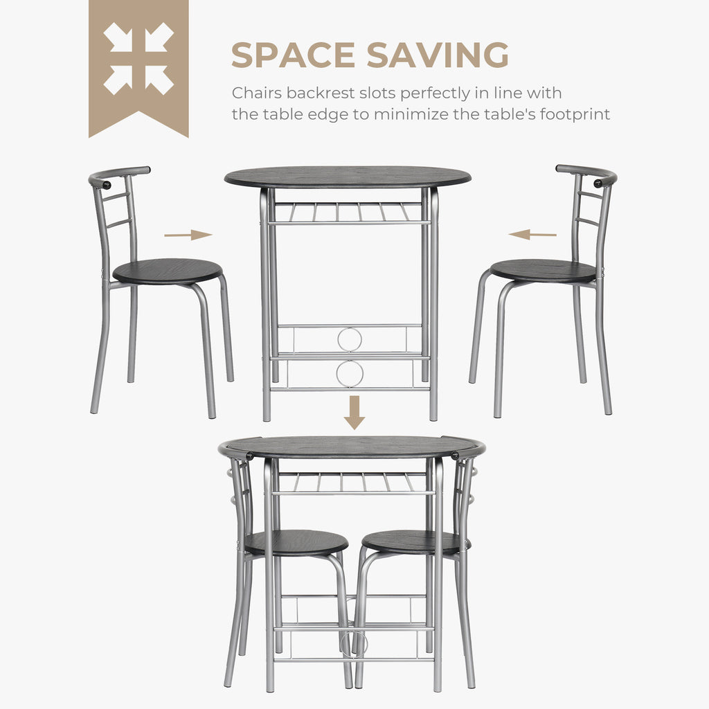 VINGLI 3 Piece Bistro Dining Set, Kitchen Compact Table Breakfast Table, Space-Saving Design Kitchen Wooden Table and 2 Chairs for Small Space\u002FDining Room\u002FApartment,Metal Frame,Wine Rack