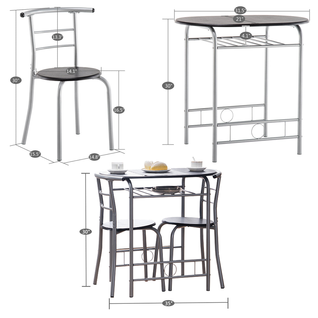 3-piece Dining Table Set, Small Dining Table and Chairs, Breakfast Table and Chair Set for Small Kitchen, Studio, Living Room, Bedroom, Oval Tabletop