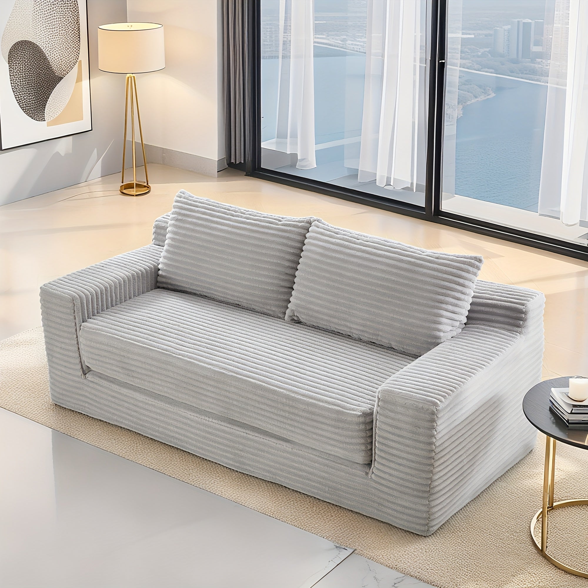 Loveseat Sofa Bed With Memory Foam & Steel Frame - No Assembly, Convertible 2-in-1 Design, Corduroy Fabric - Compact Couch For Small Spaces, Apartments, Home Office & Bedroom
