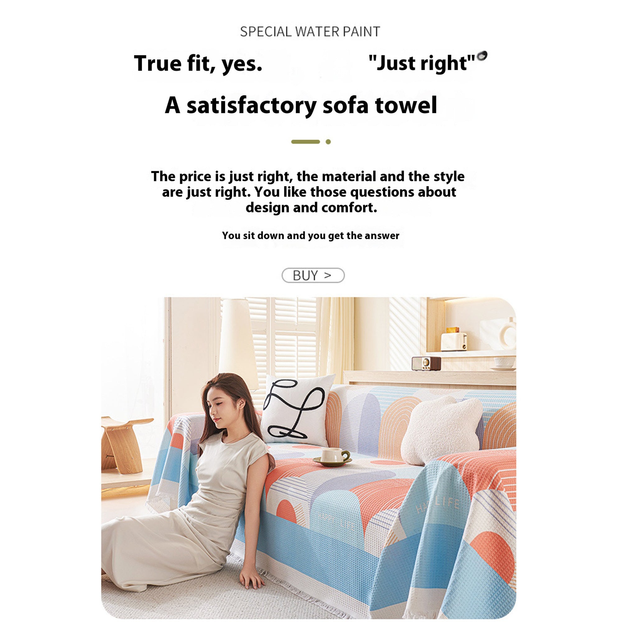 Washable Waffle Sofa Cover with Tassels - Geometric Pattern, Decorative Couch Protector for Pets and Youngsters, Fits Single to Double Seat Sofas, Youngsters Play Cover | Contemporary Sofa Cover | Easycare Fabric