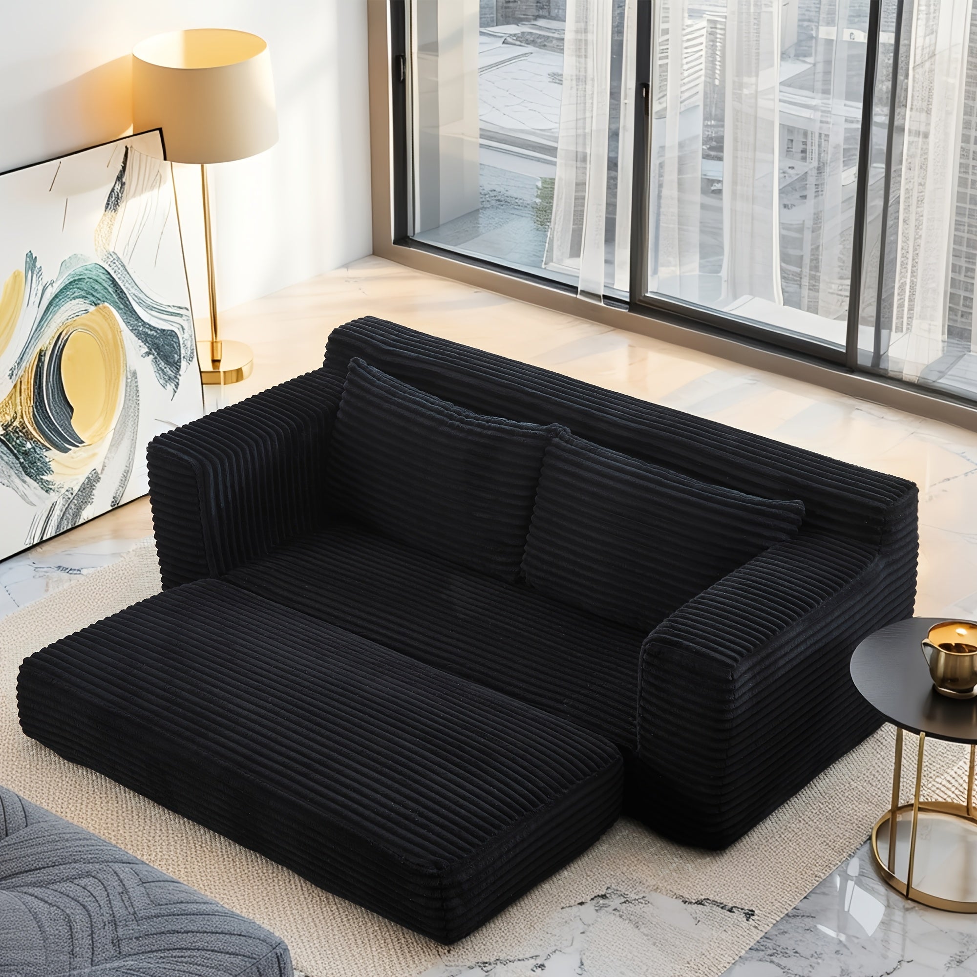 Loveseat Sofa Bed With Memory Foam & Steel Frame - No Assembly, Convertible 2-in-1 Design, Corduroy Fabric - Compact Couch For Small Spaces, Apartments, Home Office & Bedroom