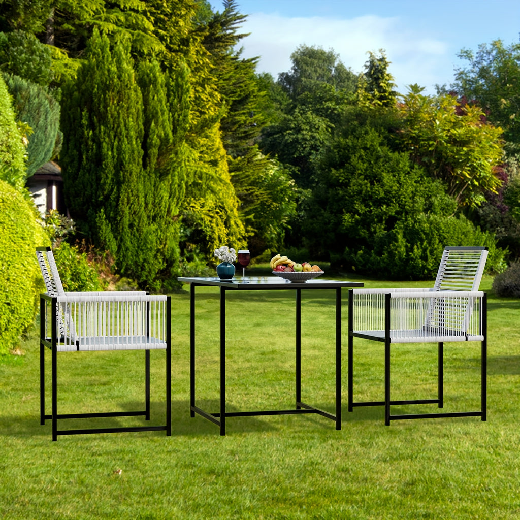 3pcs Rattan Patio Dining Set with Rectangle Table 3 -Piece Black Rattan Patio Dining Set Steel Rectangle Table with 2 Stationary Chairs