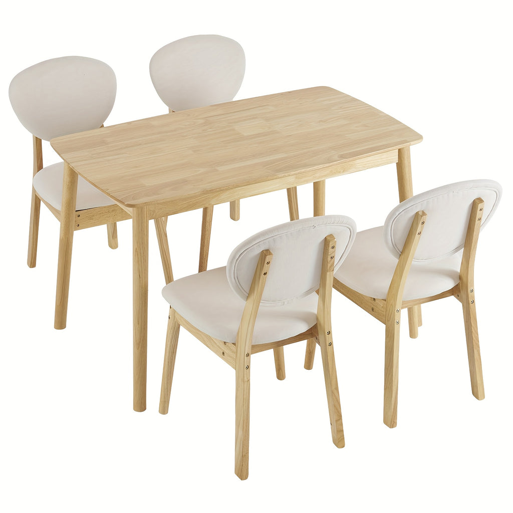 Elegant Home 5pcs Modern Dining Set, Solid Wood Rectangular Table with 4 Upholstered Chairs, Durable Dining Room Furniture for Home & Restaurant